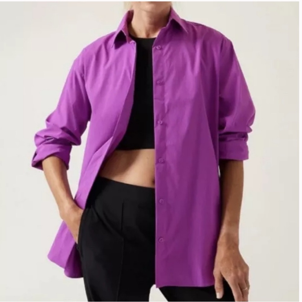 Athleta Performance Oversize Poplin in Jazzy Purple Button-Up Shirt Size Large